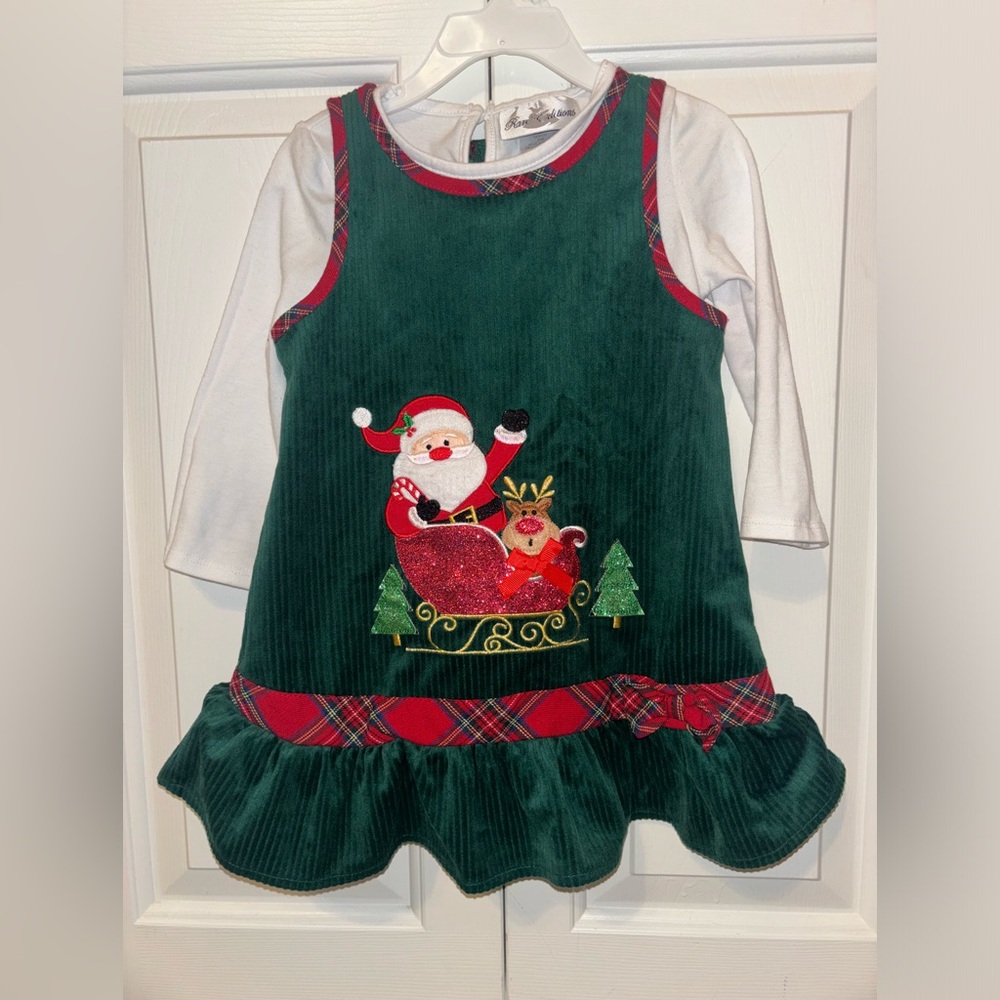 Rare Editions 24 Months Santa And Sleigh Corduroy Dress Jersey Bodysuit Set